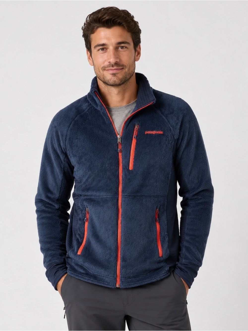 Patagonia Men's sz S Dark Blue R2 Fleece Jacket  Red Accents zip front retool